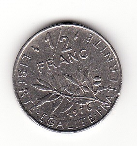 Franta 1/2 franc 1976 foto