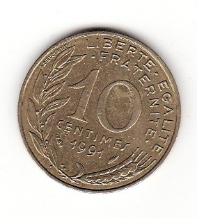 Franta 10 centime 1991 foto