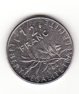 Franta 1/2 franc 1986 foto