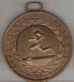 C220 Medalie Cupa Tineretului la Sate -1969 -Comitetul Judetean UTC -Locul III -marime circa45x50mm-aprox.40gr -starea care se vede