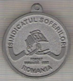 C217 Medalie Sindicatul Soferilor din Romania -Fondat ianuarie 1990 -Proba -marime circa37x41mm-aprox.16gr -starea care se vede