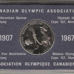 C261 Medalie Asociatia Olimpica Canadiana 1907-1967-marime circa89X60mm, diametru 32mm medalia -aprox.27gr, cu totul-starea care se vede