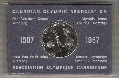 C261 Medalie Asociatia Olimpica Canadiana 1907-1967-marime circa89X60mm, diametru 32mm medalia -aprox.27gr, cu totul-starea care se vede foto