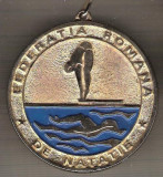 C254 Medalie FEDERATIA ROMANA DE NATATIE -panglica tricolora -marime circa59X63mm-aprox.57gr-starea care se vede
