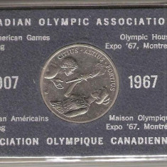 C260 Medalie Asociatia Olimpica Canadiana 1907-1967-marime circa87X60mm, diametru 32mm medalia -aprox.27gr, cu totul-starea care se vede