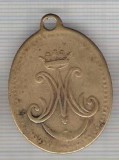 C238 Medalie veche (medalion) -religioasa - iconita -pare a fi catolica- heraldica interesanta -marime circa28x37mm-aprox.8gr -starea care se vede