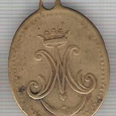 C238 Medalie veche (medalion) -religioasa - iconita -pare a fi catolica- heraldica interesanta -marime circa28x37mm-aprox.8gr -starea care se vede