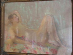 Tablou nud pastel de Ghelman Lazar 65 x 50 cm cu rama originala foto