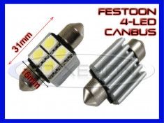 BEC AUTO LED LEDURI - SOFIT FESTOON C5W 31 mm - 4 SMD CANBUS FARA EROARE - ILUMINARE PLAFONIERA, NUMAR - CULOARE ALB XENON 6000K foto