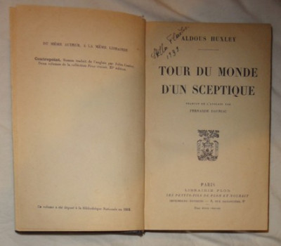 Aldous Huxley TOUR DU MOND D UN SCEPTIQUE Ed. Plon 1932 legata foto