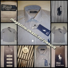 CAMASA BARBATEASCA REGULAR firma brand POLO by RALPH LAUREN 100% BUMBAC SATINAT DUNGI ALBE si GRI latime 2 mm MANECA LUNGA CAMASI BARBATI NEW EDITION foto