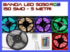 ROLA BANDA 150 LED - LEDURI SMD 5050 RGB - 5 METRI, IMPERMEABILA (WATERPROOF), FLEXIBILA - CONTROLER SI TELECOMANDA INCLUSE foto