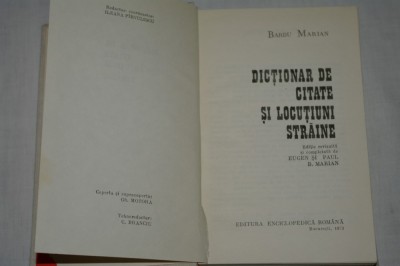 Dictionar de citate si locutiuni straine - Barbu Marian - Editura enciclopedica romana - 1973 foto