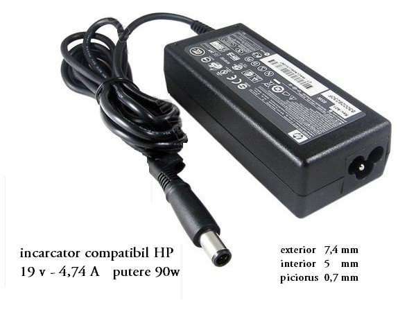 INCARCATOR LAPTOP HP 19V - 4,74A - 90 w mufa 7,4x5 mm cu piciorus,  Incarcator standard | Okazii.ro