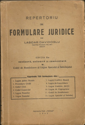 Lascar Davidoglu - Repertoriu de Formulare Judiciare - editia II - 1942 foto