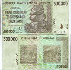ZIMBABWE- 500 000 DOLLARS 2008- UNC!! foto