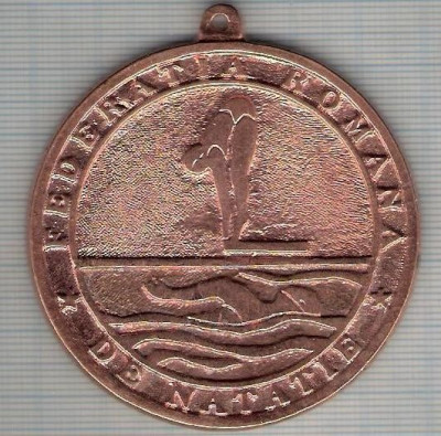 C366 Medalie FEDERATIA ROMANA DE NATATIE -Locul III -marime cca 60X65mm, gr. aprox 45 gr. -starea ce se vede foto