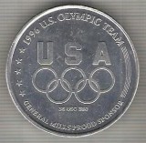 C379 Medalie Echipa Olimpica de Gimnastica a SUA -ATLANTA 1996 -marime cca 38 mm, gr. aprox 6 gr. -starea care se vede