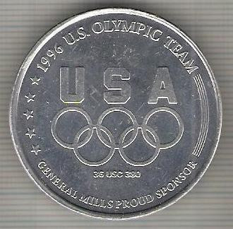 C379 Medalie Echipa Olimpica de Gimnastica a SUA -ATLANTA 1996 -marime cca 38 mm, gr. aprox 6 gr. -starea care se vede foto