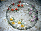 Fructiera- platou din sticla cu flori de Primavara, diam. 31 cm