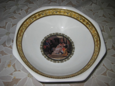 Elegant bol din portelan- marcat- Belle Epoque, fine porcelain cu scena galanta de epoca foto