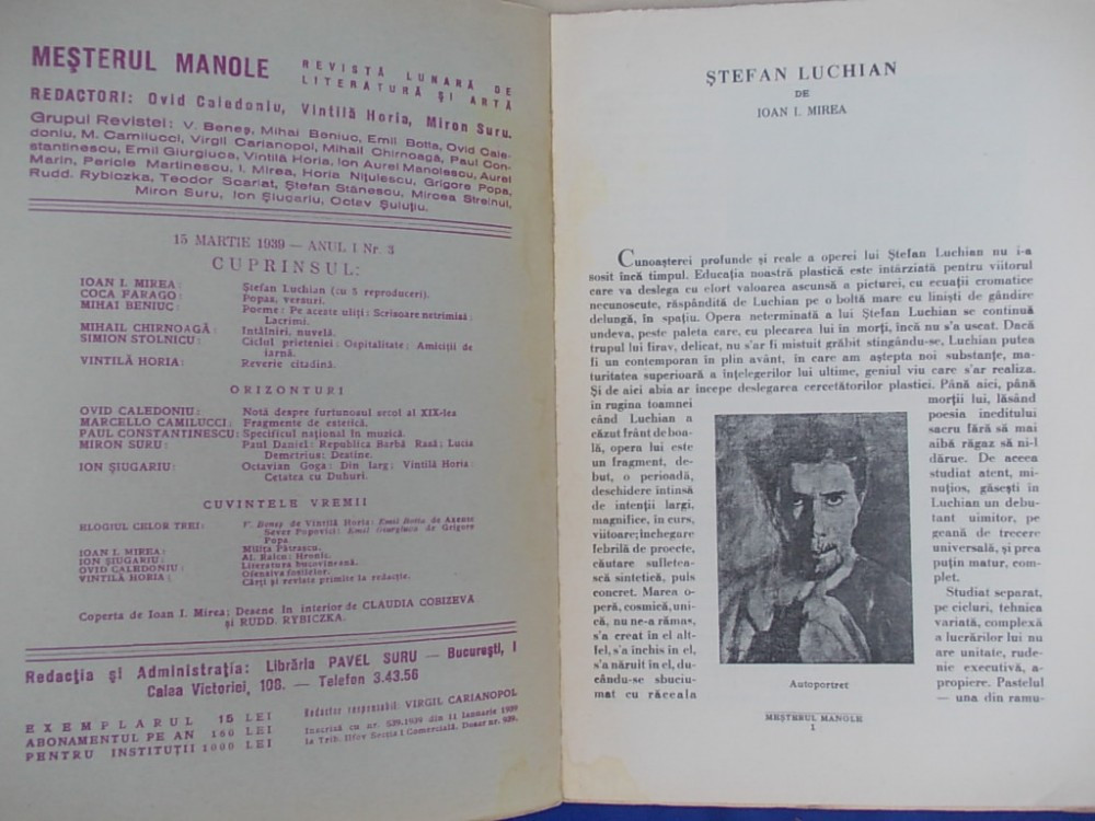 sweet pad Bat VINTILA HORIA [REDACTOR ] - MESTERUL MANOLE/REVISTA LUNARA DE LITERATURA /  4 NUMERE / 1939-1940 | Okazii.ro