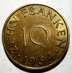 E.169 GERMANIA FRANTA SAARLAND SAAR 10 FRANKEN 1954 XF foto