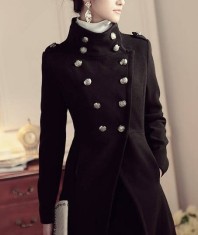 Palton negru scurt jacheta military army look model zara, nasturi metalici paltonas toamna iarna nou fr etichete M 28 merge si la S 26 foto