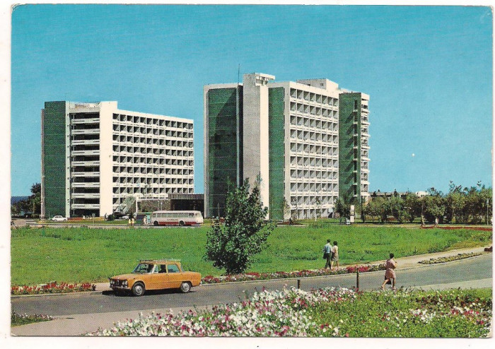 carte postala(ilustrata)-MANGALIA NORD-Jupiter Hotel Atlas si Olimpic