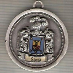 C479 Medalie militara? heraldica interesanta -Saona -Spania(Prohesa, Spain) -mai 1988 -marime 41x46 mm, gr. aprox. 37 gr.-starea care se vede