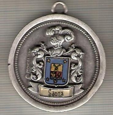 C479 Medalie militara? heraldica interesanta -Saona -Spania(Prohesa, Spain) -mai 1988 -marime 41x46 mm, gr. aprox. 37 gr.-starea care se vede foto