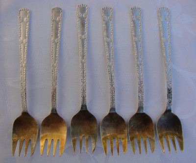 Set veritabil de sase furculite rusesti placate cu argint marca Kolchug-Mizar foto