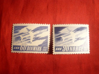 2 Serii -Aviatie-Scandinavian Airlines 1961 Norvegia si Danemarca ,2val. foto