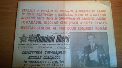 ziarul romania libera 25 noiembrie 1989-ceausescu reales secretar general PCR foto