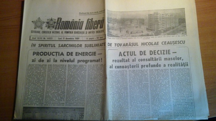 ziarul romania libera 11 decembrie 1989