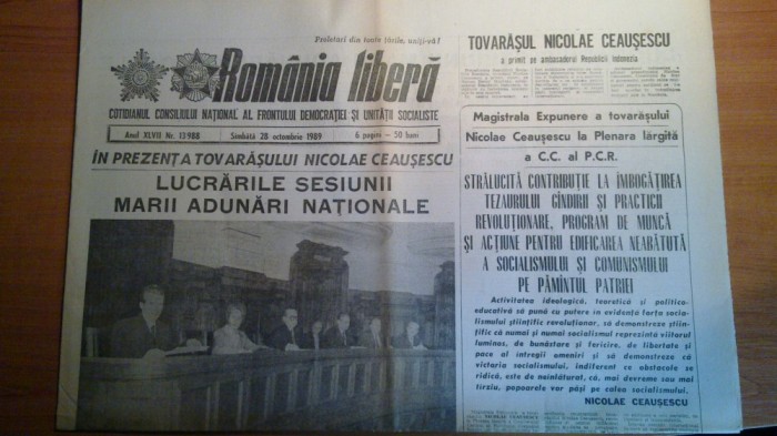 ziarul romania libera 28 octombrie 1989-sesiunea marii adunari nationale
