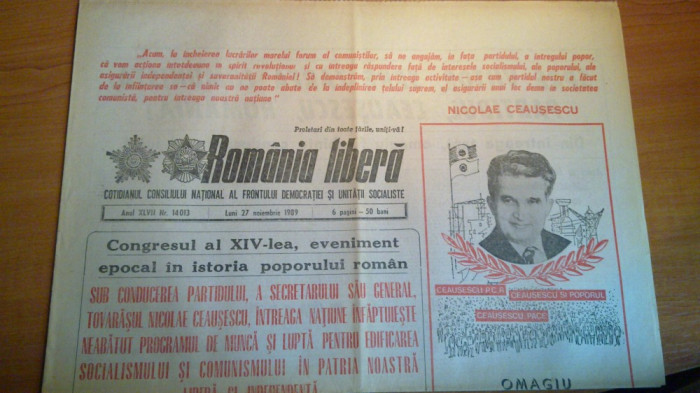 romania libera 27 noiembrie 1989-ceausescu este reales secretar general PCR