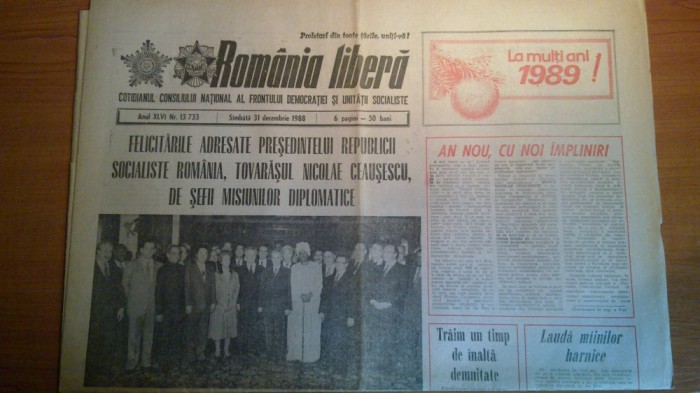 ziarul romania libera 31 decembrie 1988 (nr. cu ocazia anului nou )