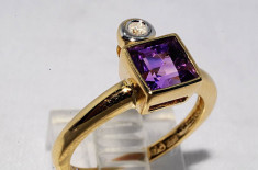 Inel aur 14k cu amethyst si diamante foto