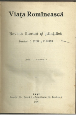 VIATA ROMANEASCA - revista literara si stiintifica, anul I, vol. I / 1906,Iasi foto