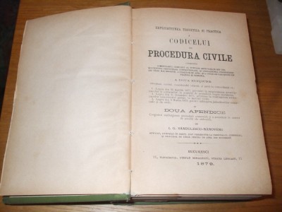 CODICELUI de PROCEDURA CIVILE - I.G.Sandulescu-Nanovenu - 1879, 1447 p. + anexe foto