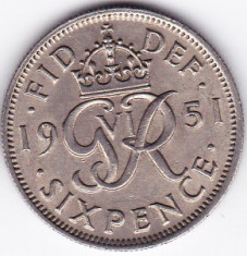 Marea Britanie-Anglia SIX PENCE 1951,Georgius VI. XF/a.UNC (1) foto