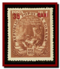 Romania 1952 - Planul Cincinal supratipar rosu 35 Bani / 4L nestampilat LP 320 a foto