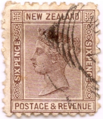 1882 NEW ZEALAND QUEEN VICTORIA 6p. braun Yt 64 = 6,40 euro SG 191 foto