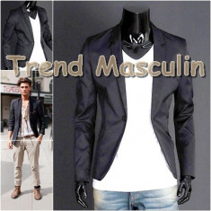 Sacou Blazer Barbati Casual Cambrat Slim Negru Un Nasture foto