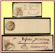 +++ Romania 1896-1897 - Set 3 benzi de ziare Spic de grau 1b brun (circulate) foto