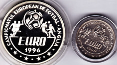 BNR 10+100 lei 1996 argint 27 grame,925%,EURO Campionatul European de Fotbal Anglia,in cutie+certificat autenticitate foto