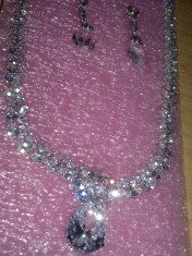 Bijuterii Set Mireasa Swarovski : Colier Cercei Cu Cristale Perle Culoare Argint Accesorii Bijuterie Swarovsky De Lux Seturi Pentru Nunta Perfecta foto