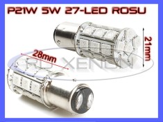 BEC AUTO LED LEDURI P21W 5W (BAY15D) - DUBLU FILAMENT - 27 SMD - STOP, POZITIE, CEATA, FRANA - CULOARE ROSU foto