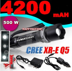 Lanterna Profesionala FAR Led Cree Q5 Acumulator 18650 4200 mAh Tactica Duraluminiu incarcator MASINA / Lupa Zoom 3 Faze foto